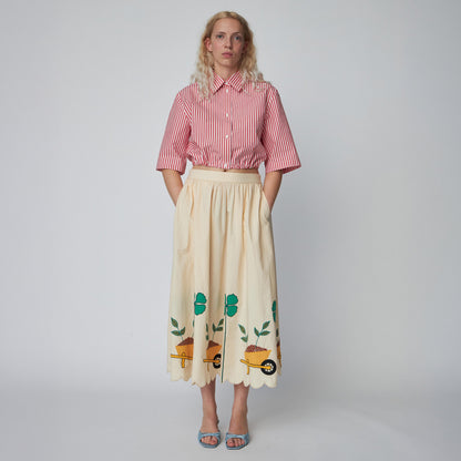 Embroidered Midi Skirt With Scallops - Ivory