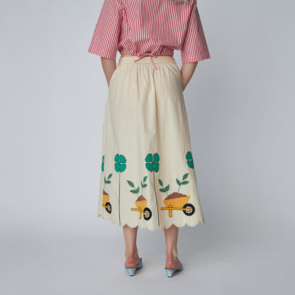 Embroidered Midi Skirt With Scallops - Ivory