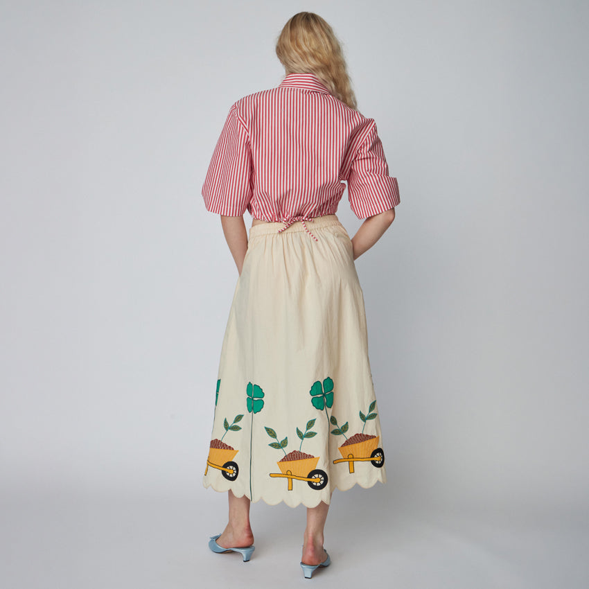 Embroidered Midi Skirt With Scallops - Ivory