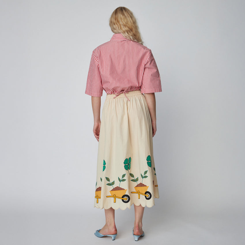 Embroidered Midi Skirt With Scallops - Ivory