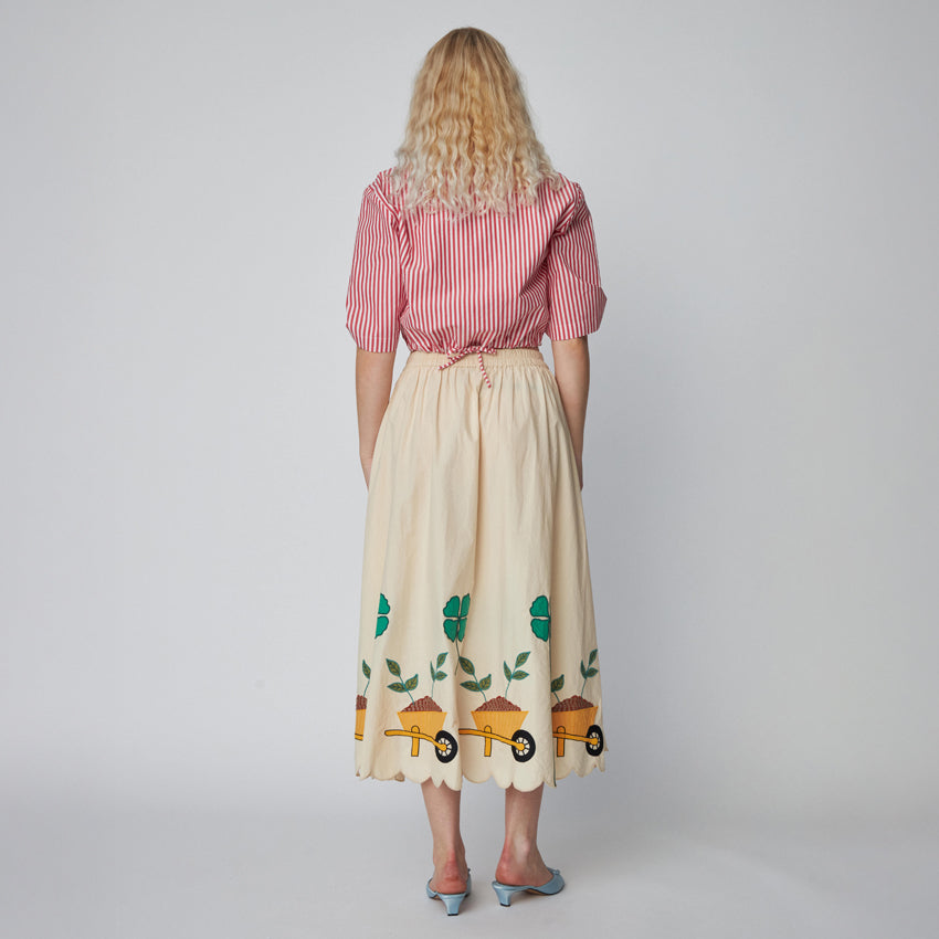 Embroidered Midi Skirt With Scallops - Ivory