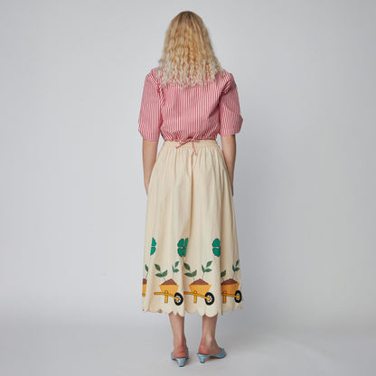 Embroidered Midi Skirt With Scallops - Ivory