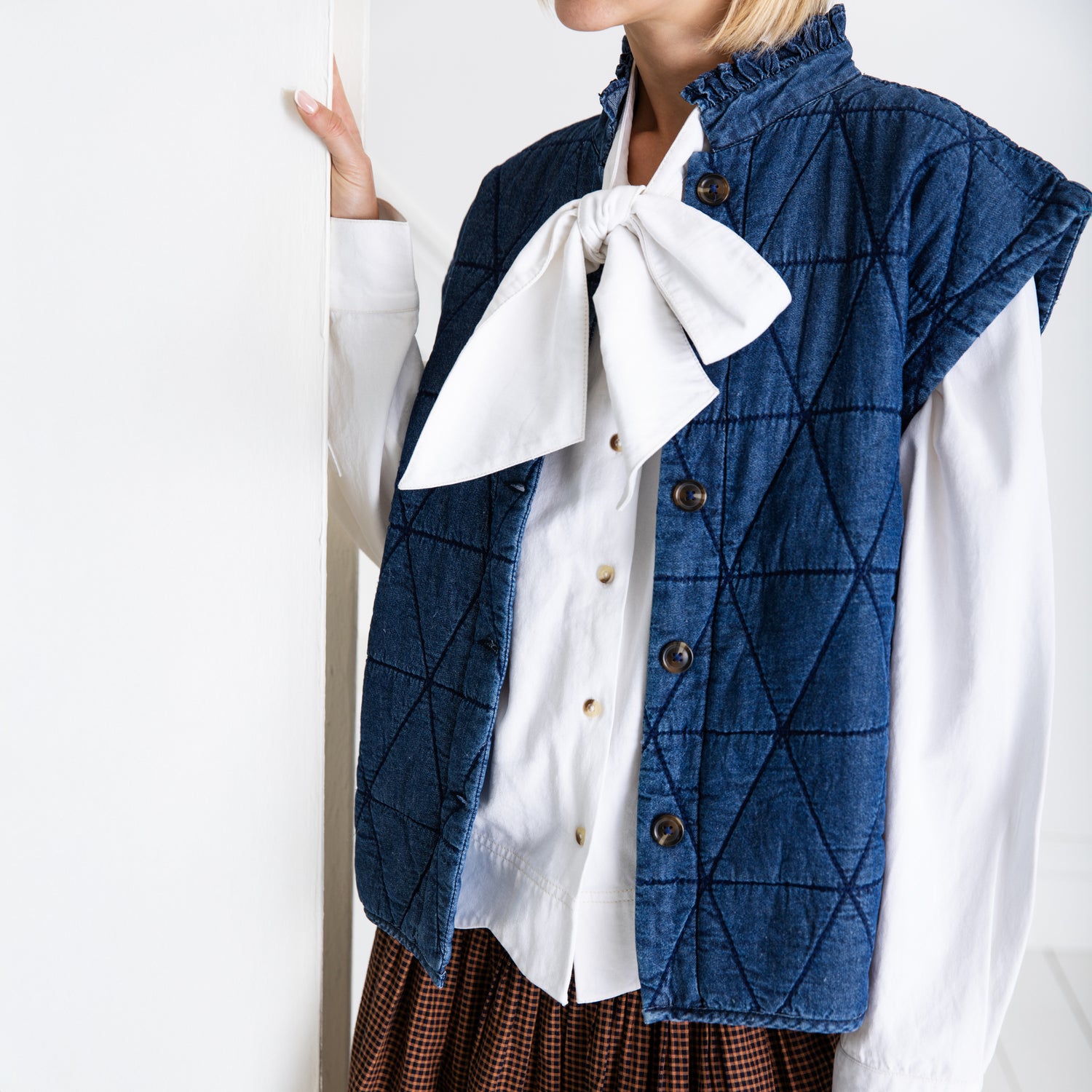 Stina Quilted Denim Gilet - Denim