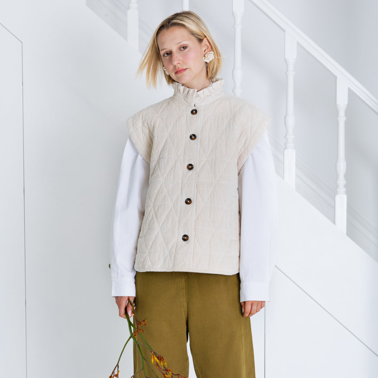 Stina Cord Gilet - Ecru