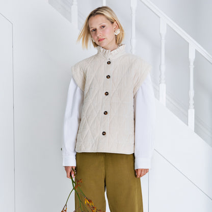 Stina Cord Gilet - Ecru