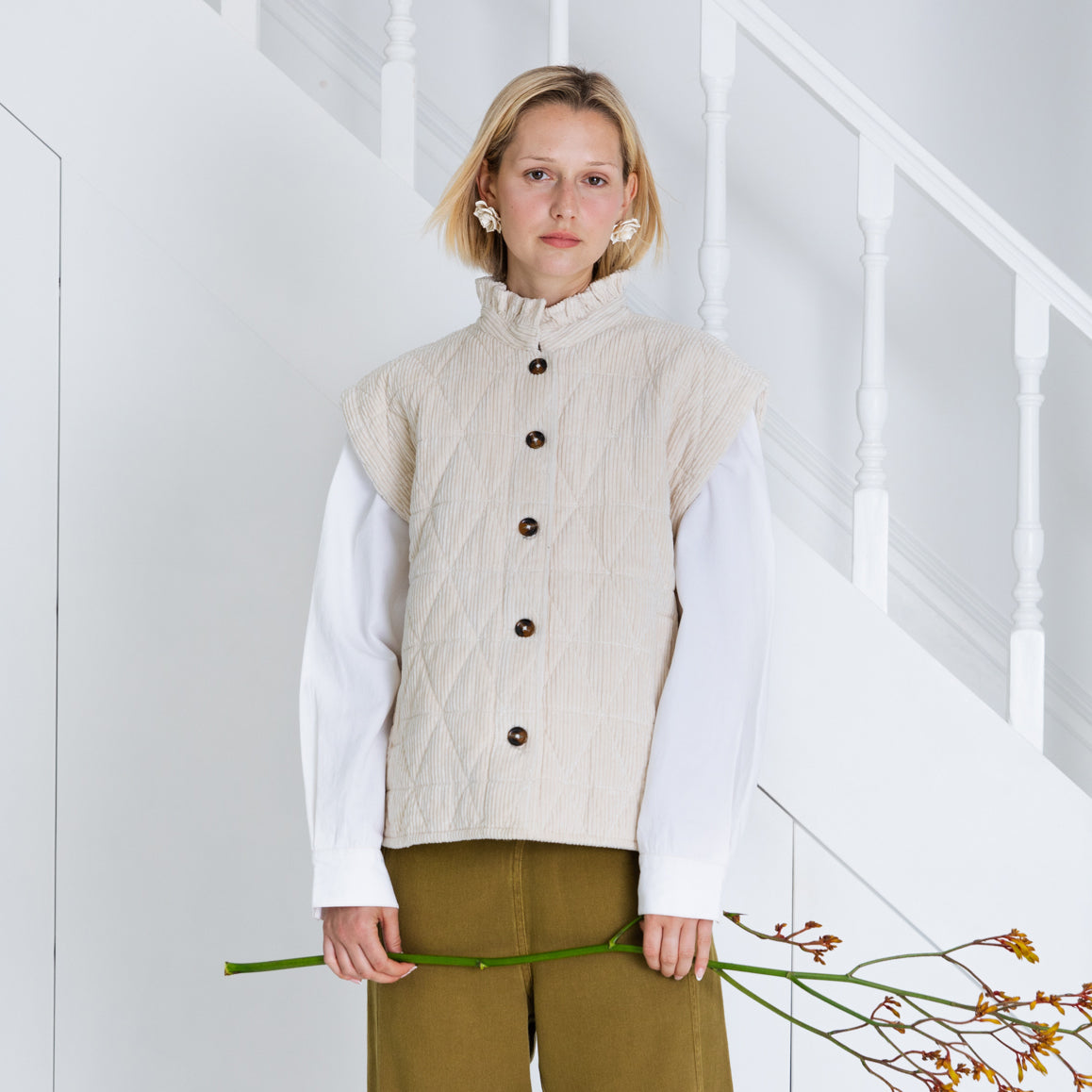 Stina Cord Gilet - Ecru