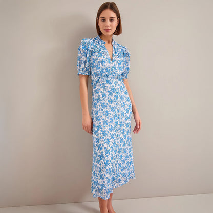 Viola Dress - Ecru/Blue