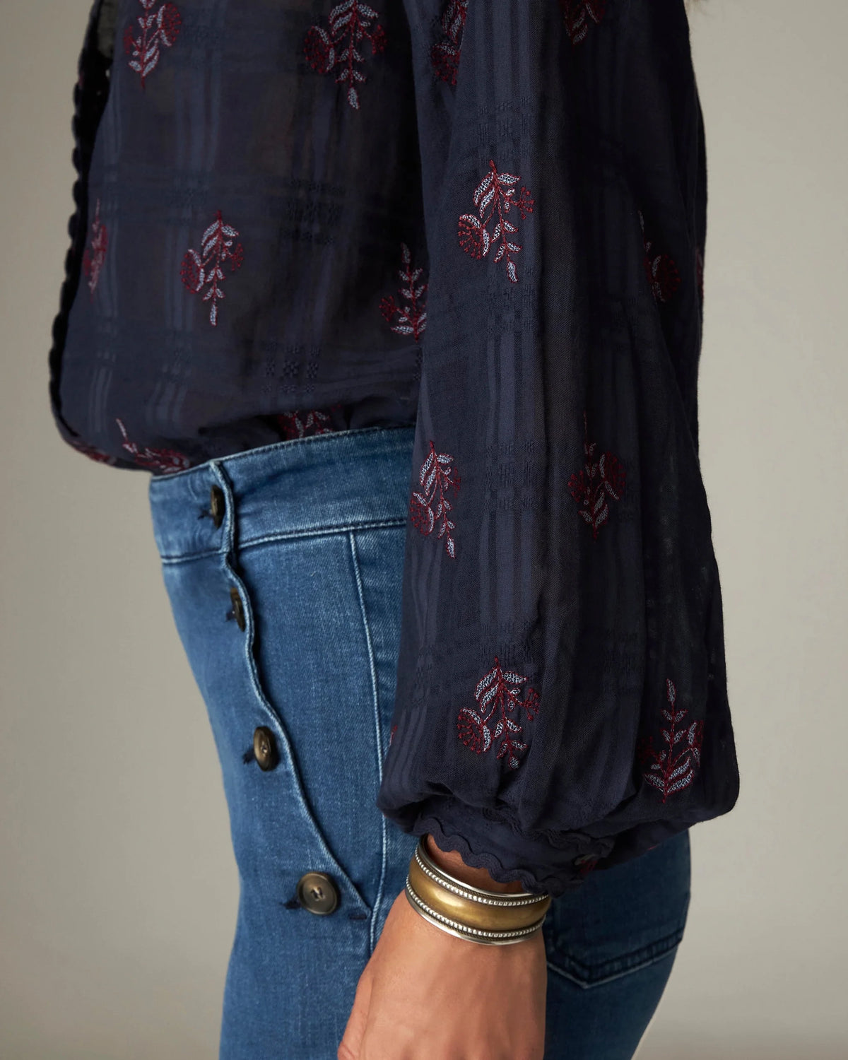 Sabine Embroidered Rick Rac Blouse - Navy