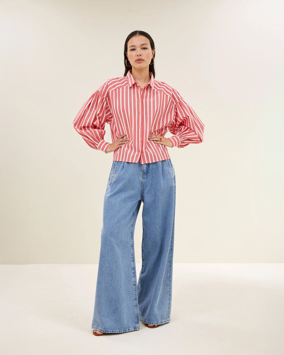 Sarah Short Sleeve Blouse - Red Stripe