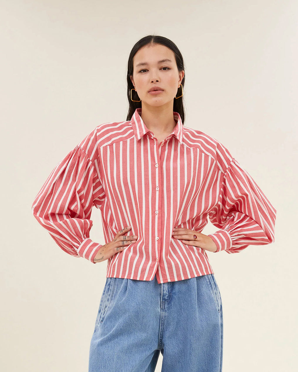 Sarah Short Sleeve Blouse - Red Stripe