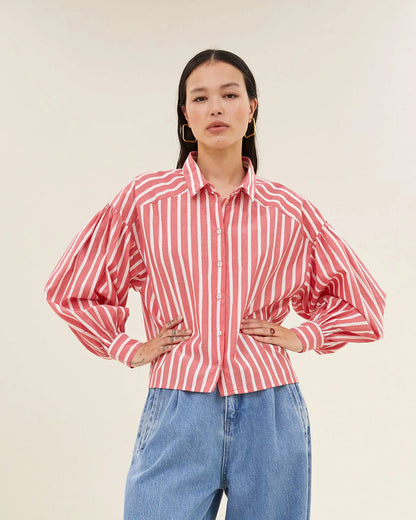 Sarah Short Sleeve Blouse - Red Stripe
