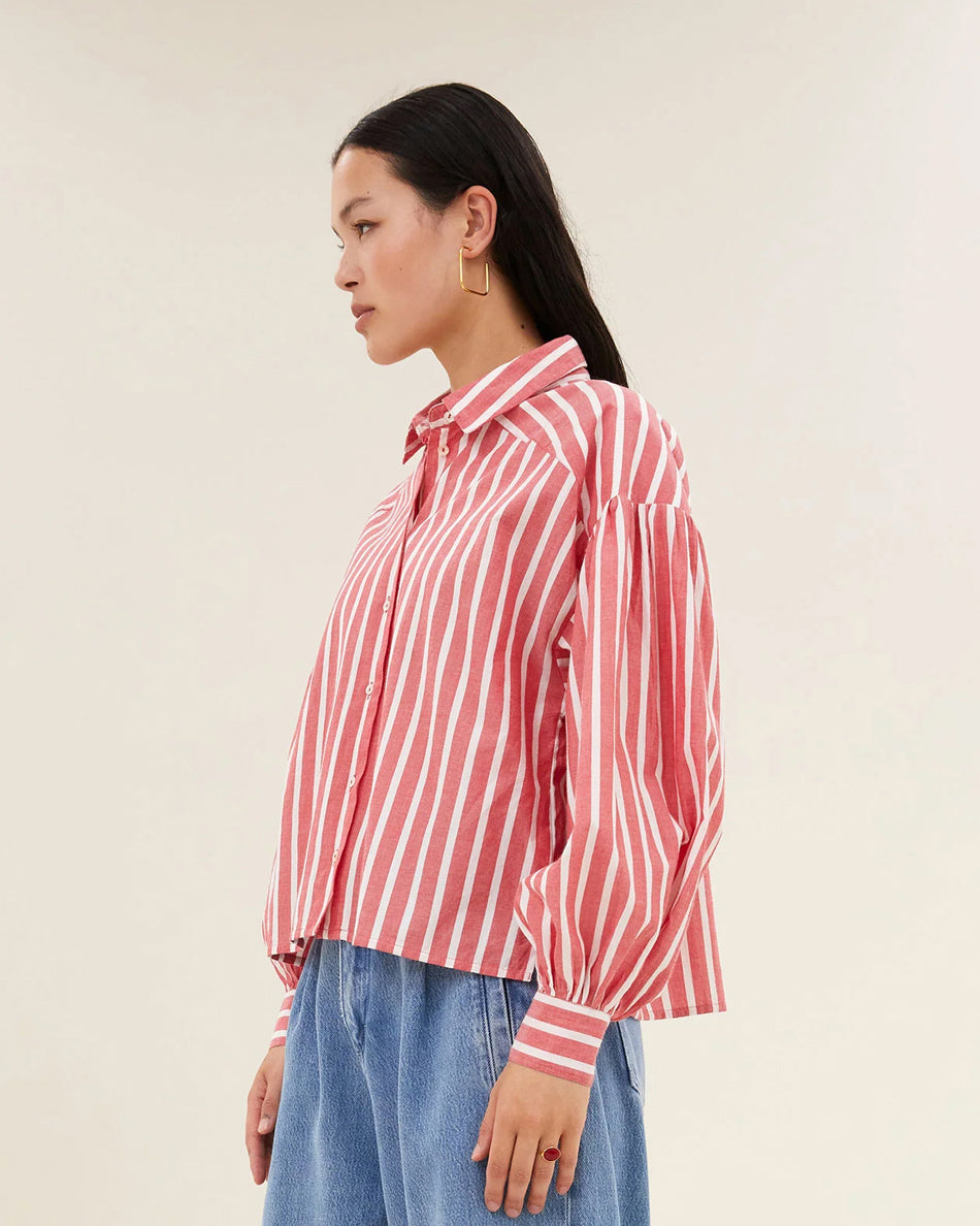 Sarah Short Sleeve Blouse - Red Stripe