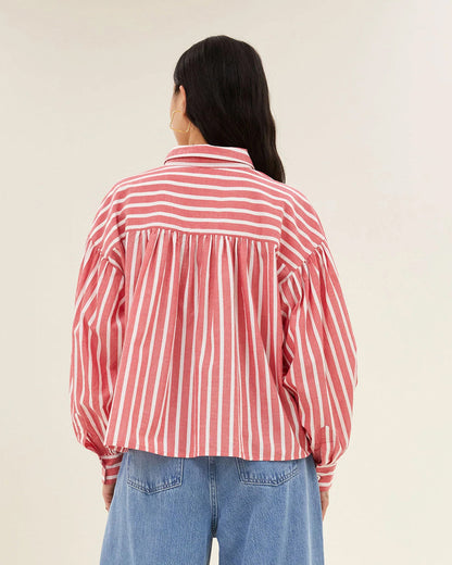 Sarah Short Sleeve Blouse - Red Stripe