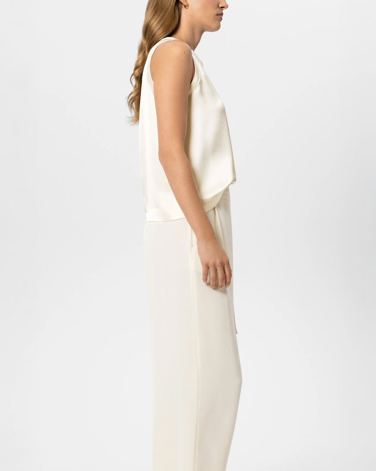 Satin Effect Blouse Top - Eggshell