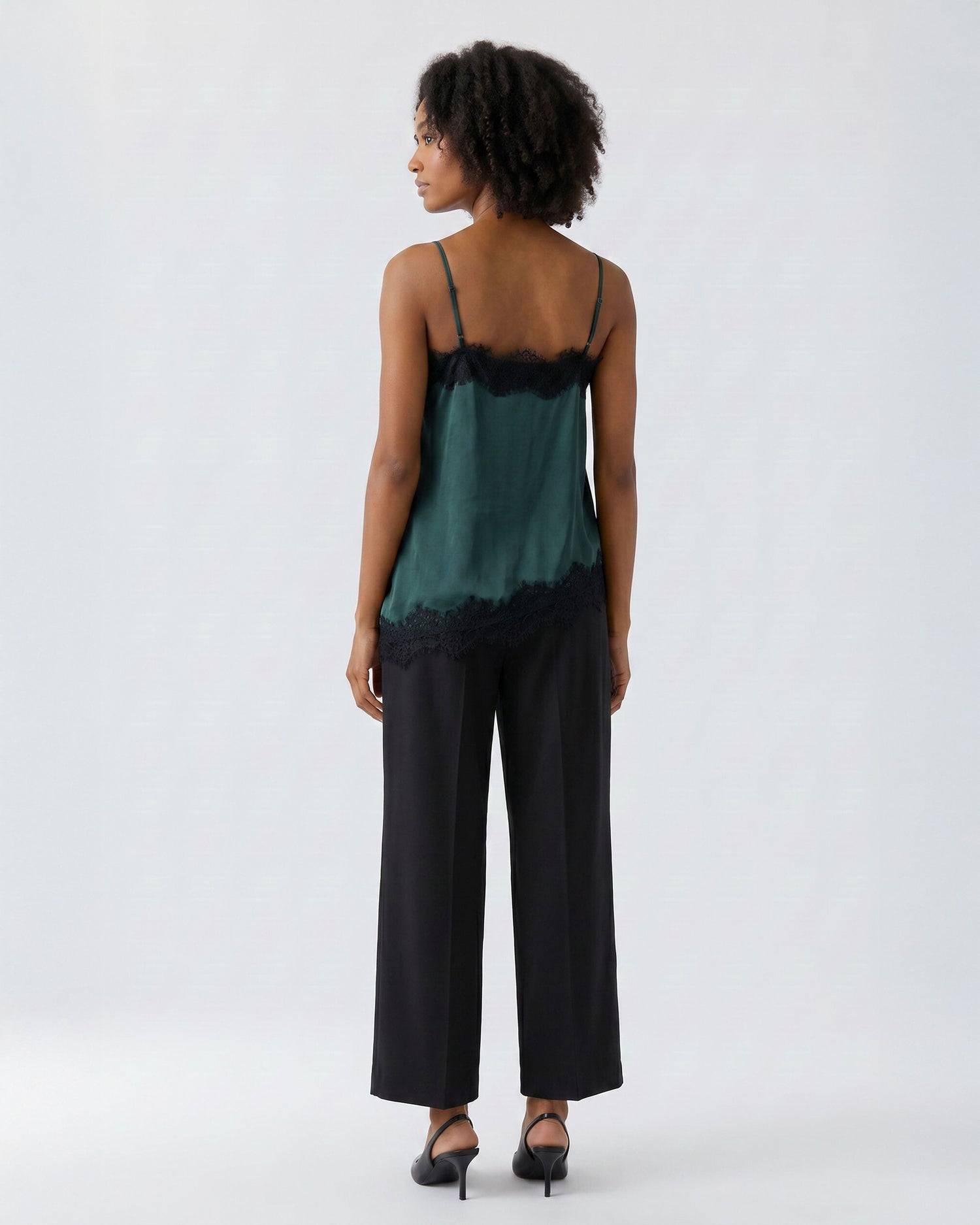 Satin Lace Cami - Scarab Green