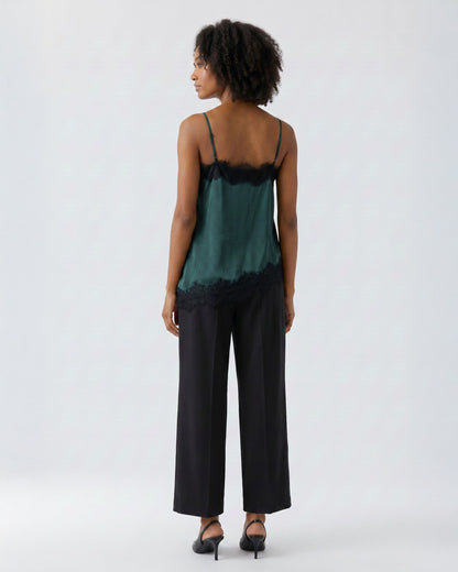 Satin Lace Cami - Scarab Green