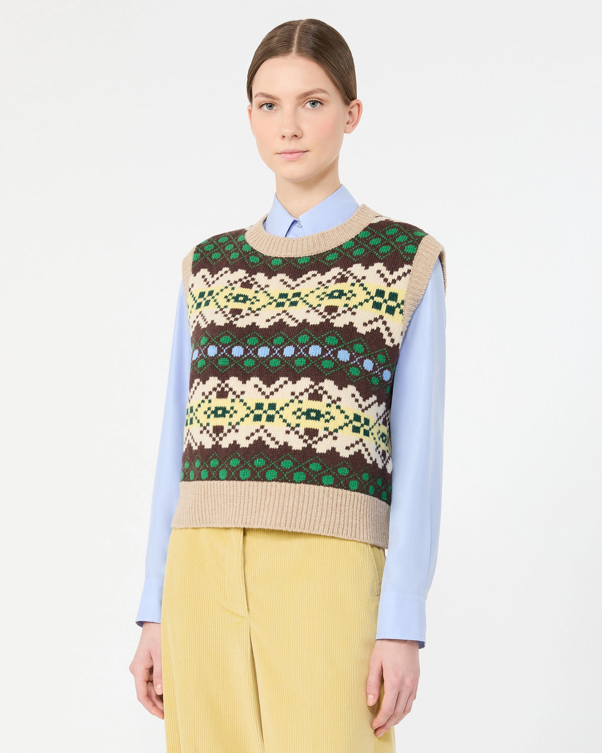 Savana Intarsia Tank Top - Green Ecru