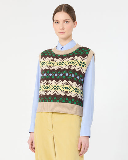 Savana Intarsia Tank Top - Green Ecru