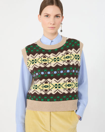 Savana Intarsia Tank Top - Green Ecru