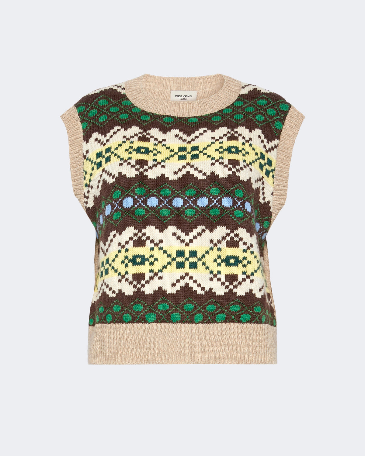 Savana Intarsia Tank Top - Green Ecru