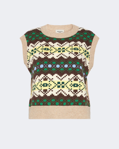 Savana Intarsia Tank Top - Green Ecru
