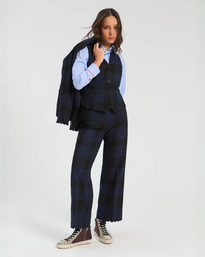 Scalloped Trim Tartan Trouser - Navy/Black