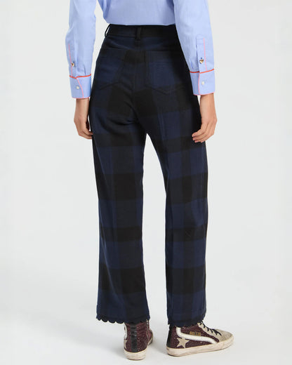 Scalloped Trim Tartan Trouser - Navy/Black