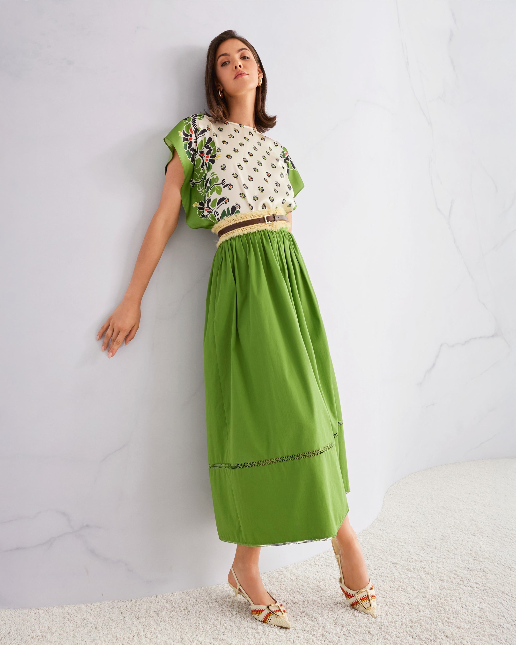 Scarf Print Top - Green