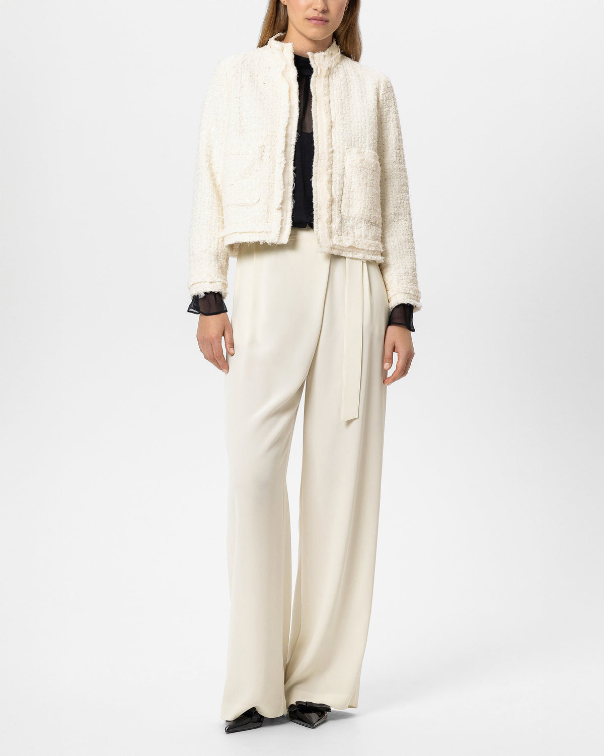 Sequin Tweed Jacket - Eggshell