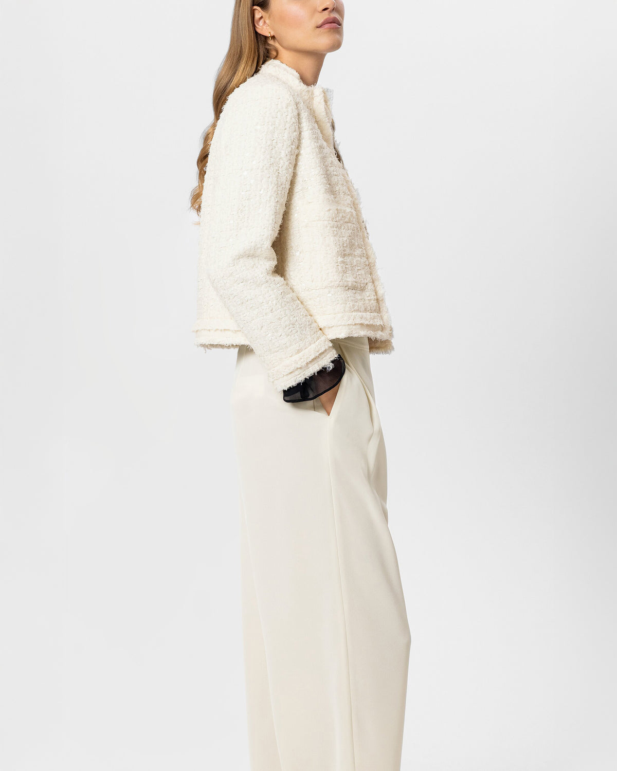 Sequin Tweed Jacket - Eggshell
