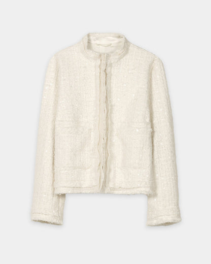 Sequin Tweed Jacket - Eggshell