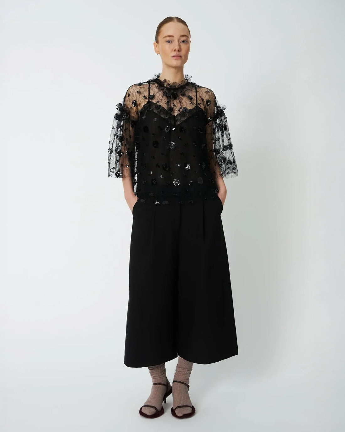 Sequins Mesh Blouse - Black