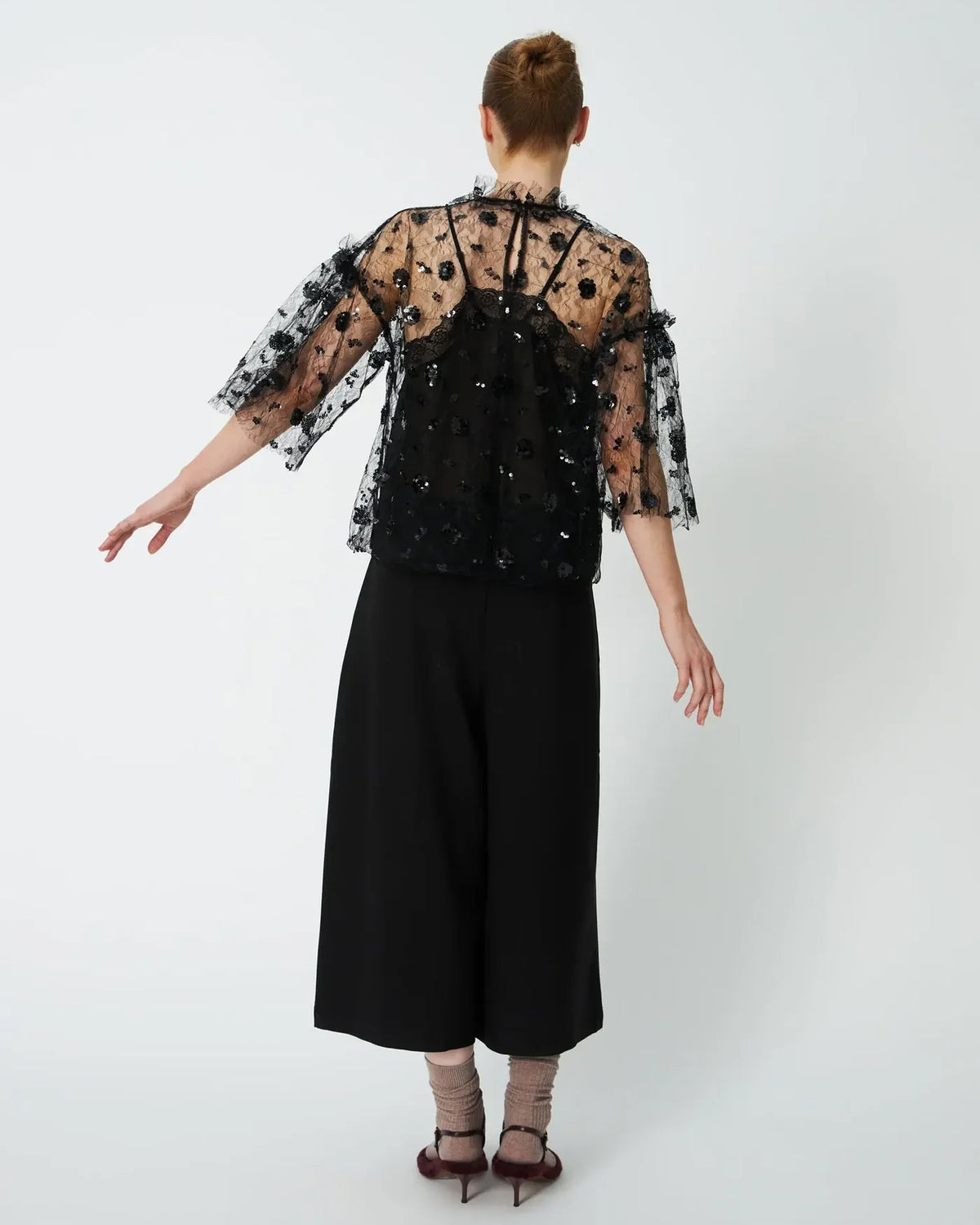 Sequins Mesh Blouse - Black