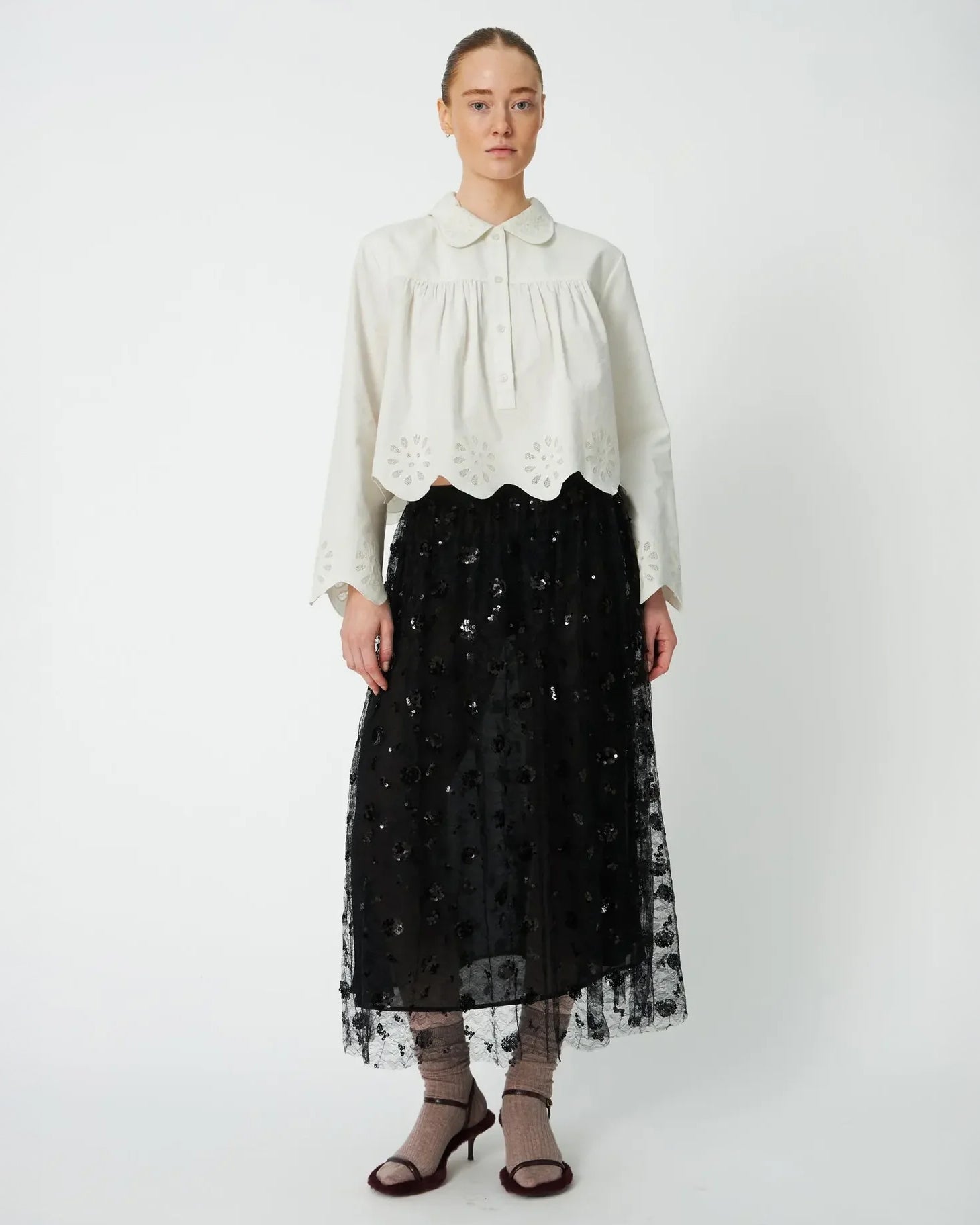 Sequins Mesh Skirt - Black