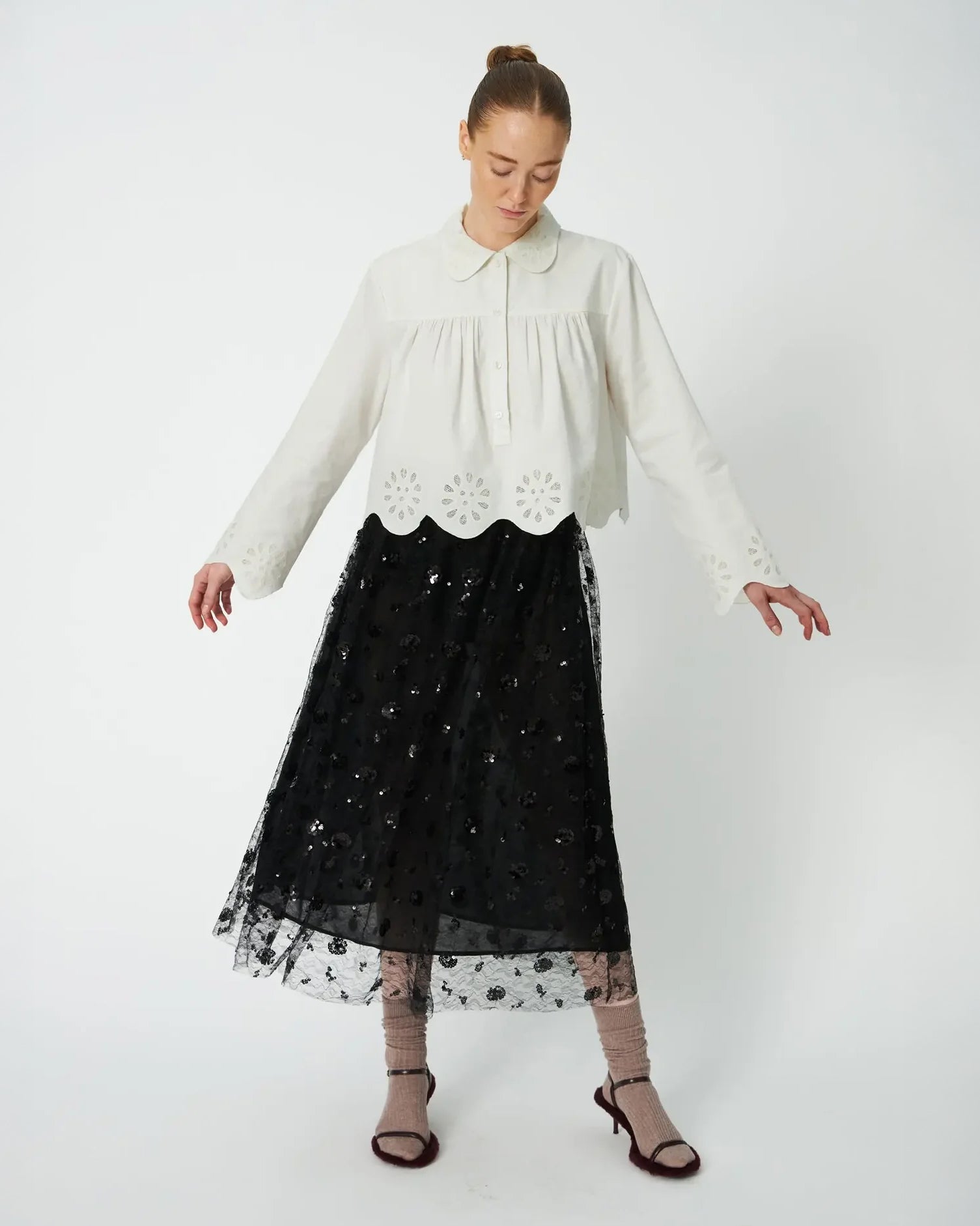 Sequins Mesh Skirt - Black
