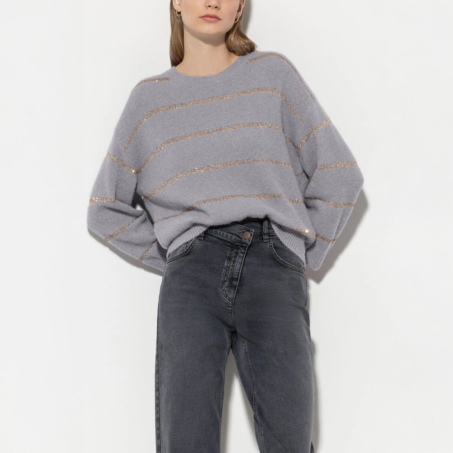 Sequin Stripe Knit - Silver Grey