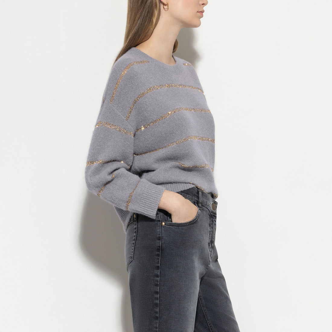 Sequin Stripe Knit - Silver Grey