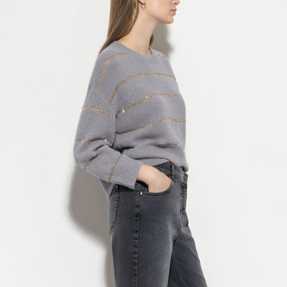 Sequin Stripe Knit - Silver Grey