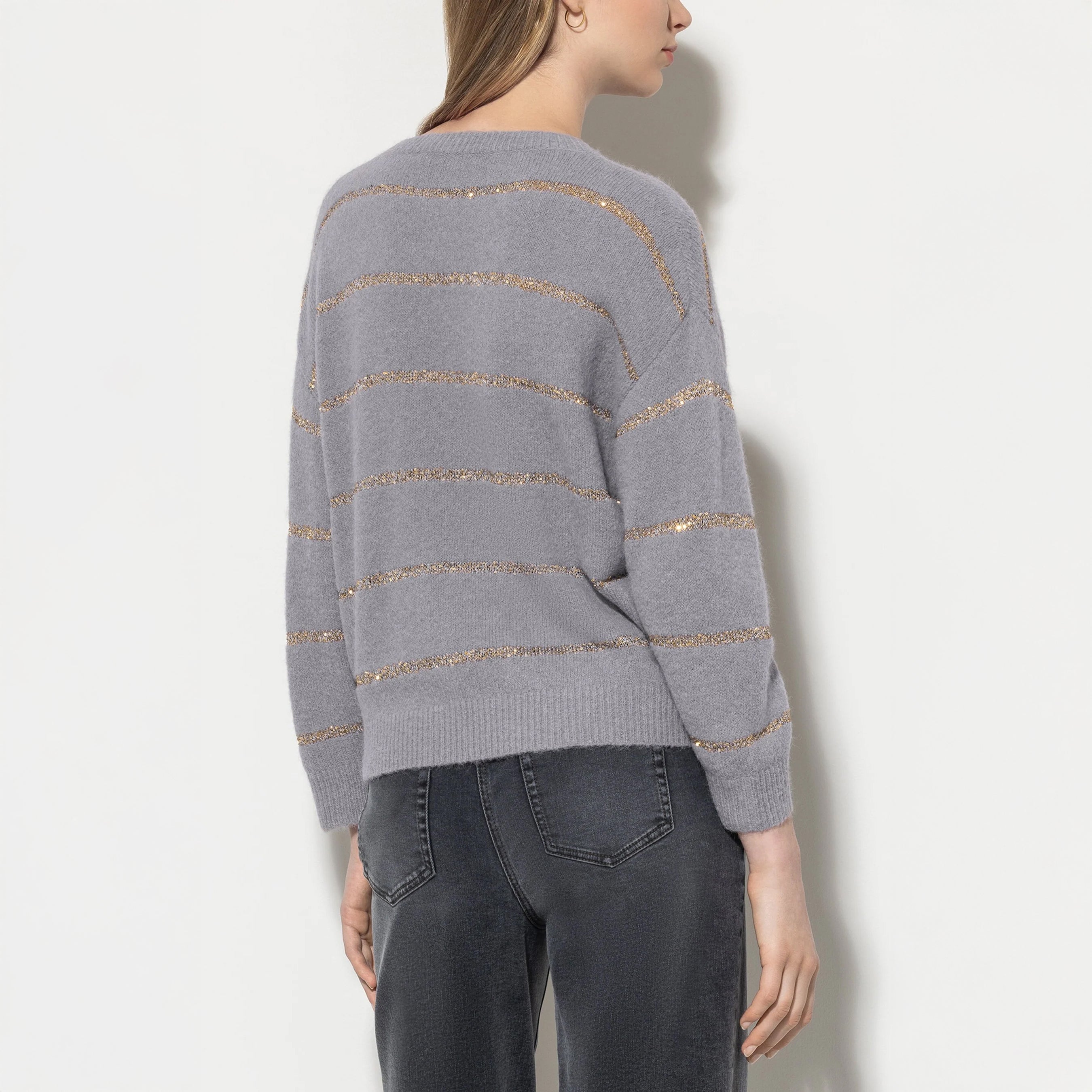 Sequin Stripe Knit - Silver Grey