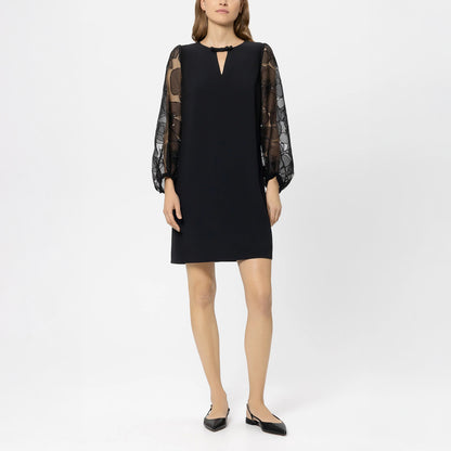 Sheer Floral Sleeve Dress - Black