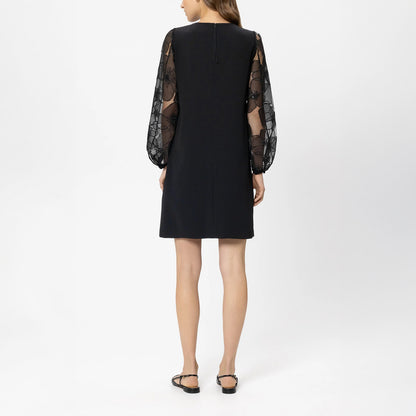Sheer Floral Sleeve Dress - Black