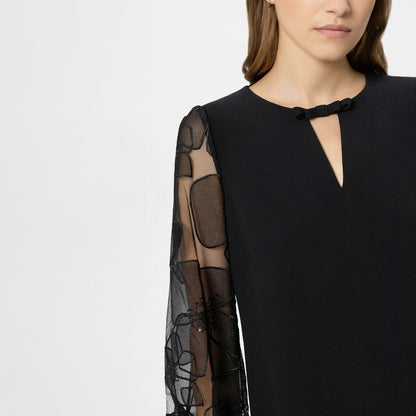 Sheer Floral Sleeve Dress - Black
