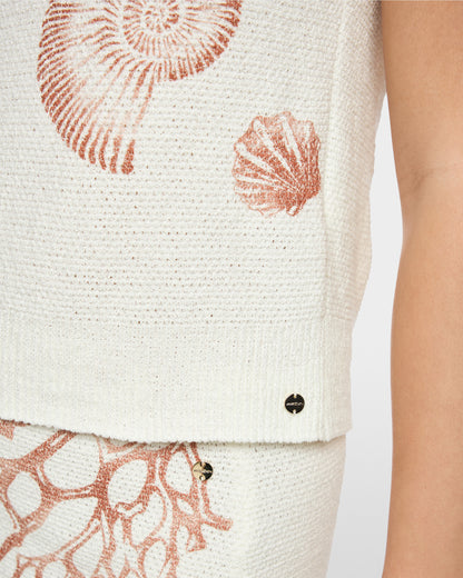 Shell Print Knitted Sleeveless Top - Ivory