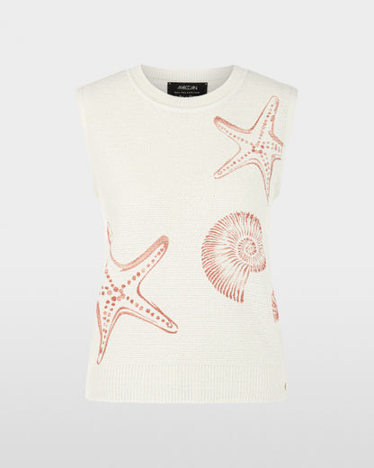 Shell Print Knitted Sleeveless Top - Ivory
