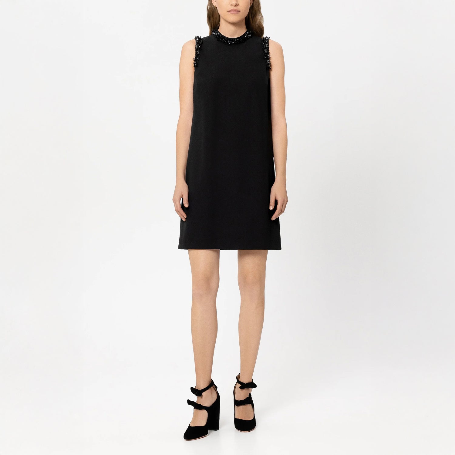 Shift Dress With Embroidered Detail - Black