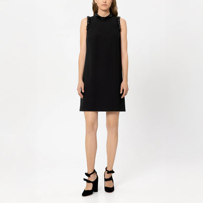 Shift Dress With Embroidered Detail - Black