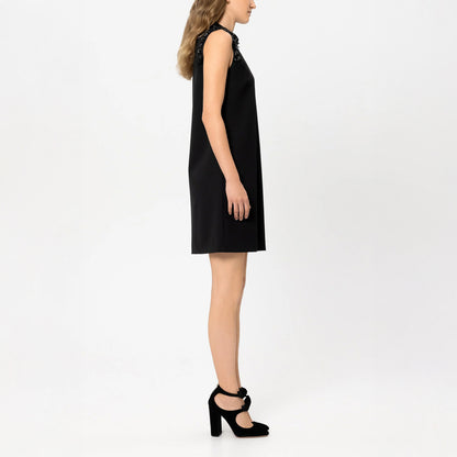 Shift Dress With Embroidered Detail - Black