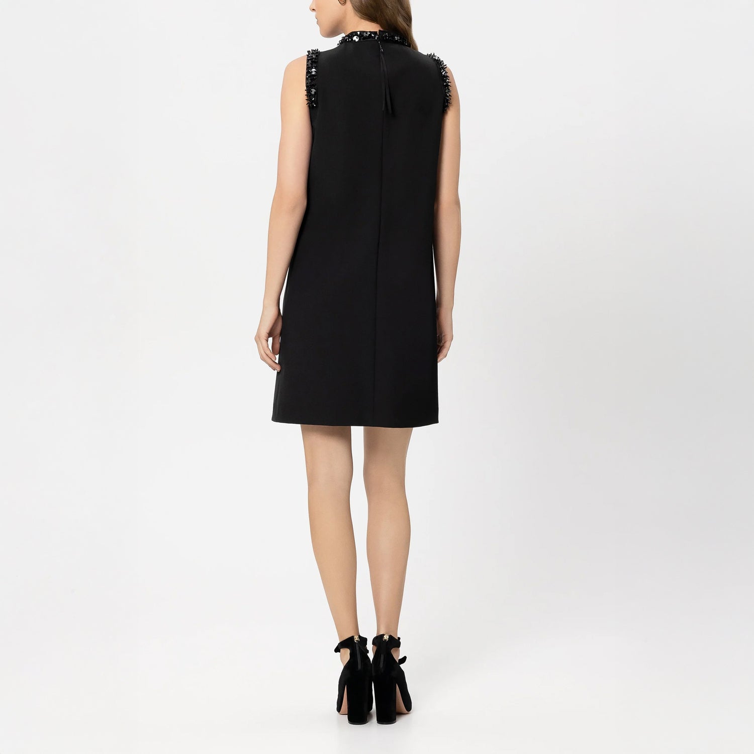 Shift Dress With Embroidered Detail - Black