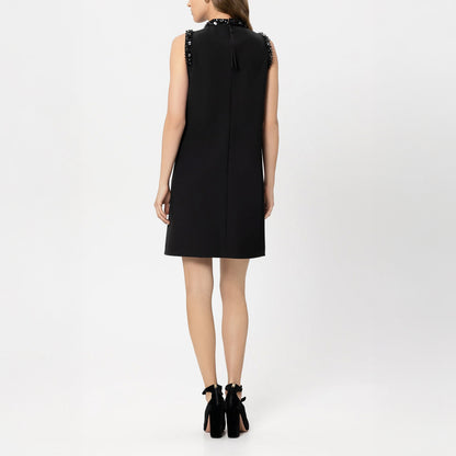 Shift Dress With Embroidered Detail - Black