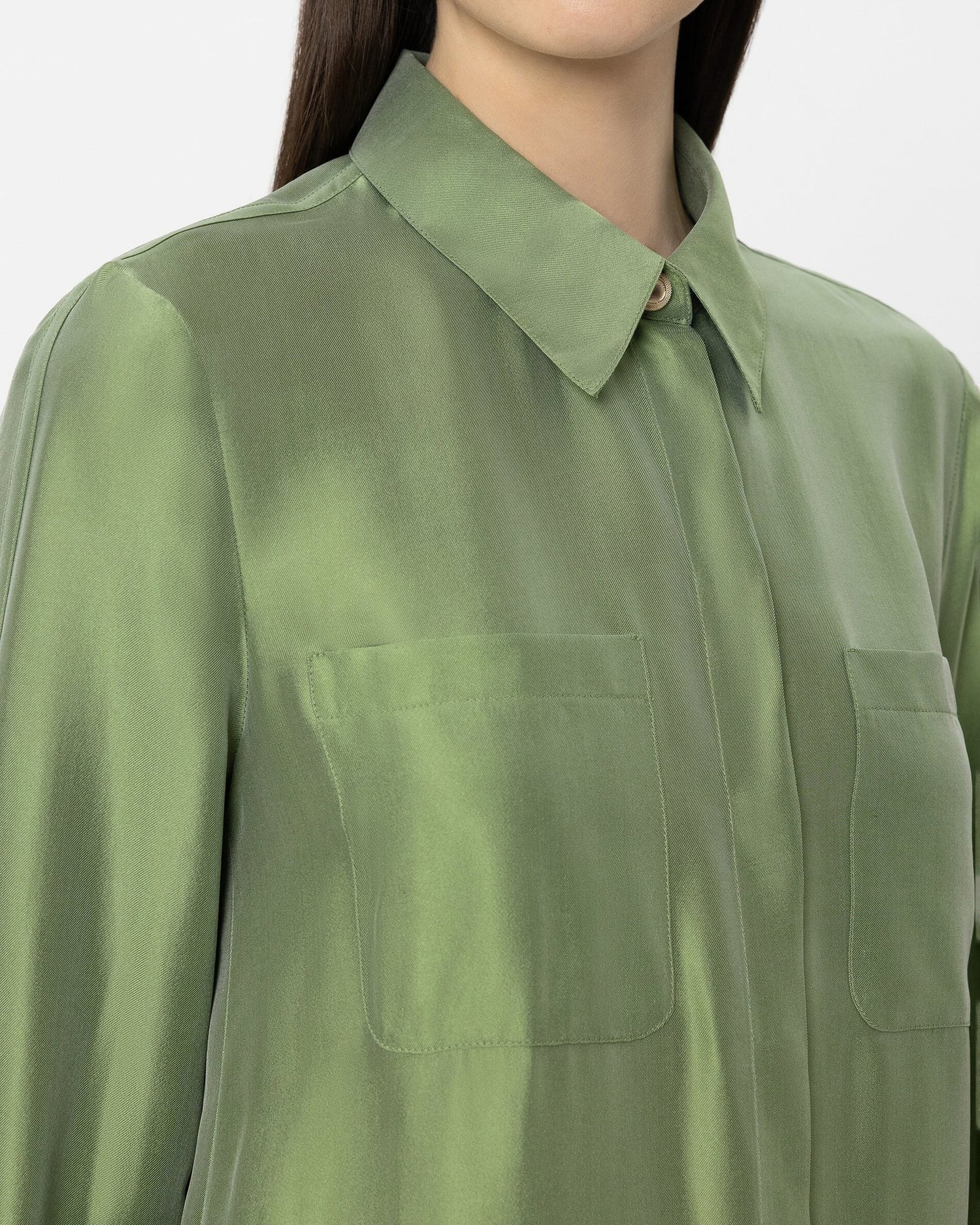 Shirt Dress Silk Blend - Moss Green